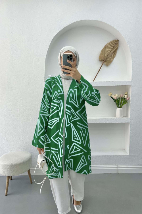 Patterned Linen Kimono Benetton Green