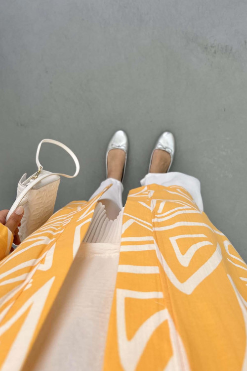 Patterned Linen Kimono Mustard Yellow