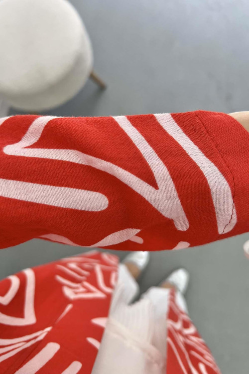 Patterned Linen Kimono Red