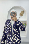 Patterned Linen Kimono Navy Blue