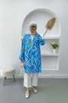 Patterned Linen Kimono Blue