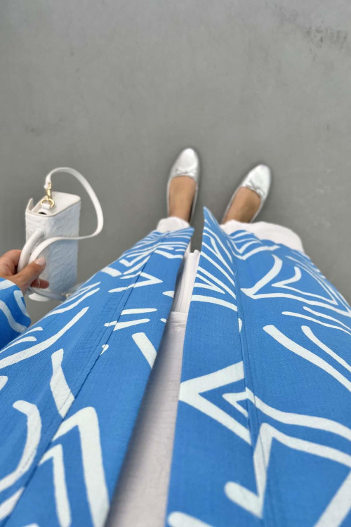 Patterned Linen Kimono Blue