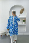 Patterned Linen Kimono Blue