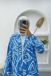 Patterned Linen Kimono Blue