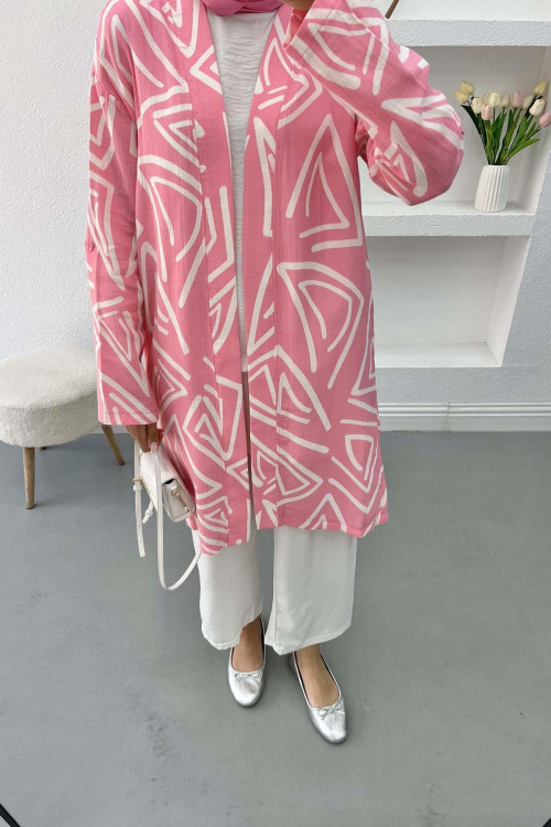 Patterned Linen Kimono Pink