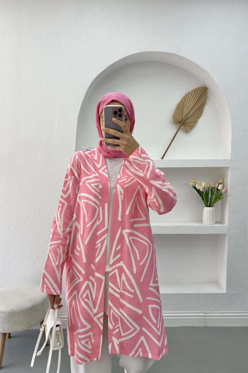 Patterned Linen Kimono Pink