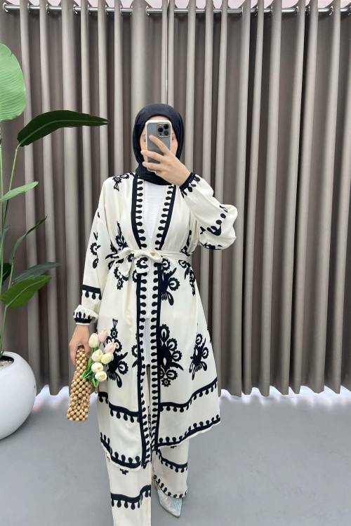 Patterned Kimono Set White