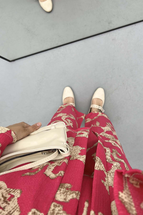 Patterned Kimono Suit Fuchsia