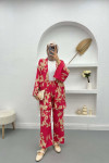 Patterned Kimono Suit Fuchsia