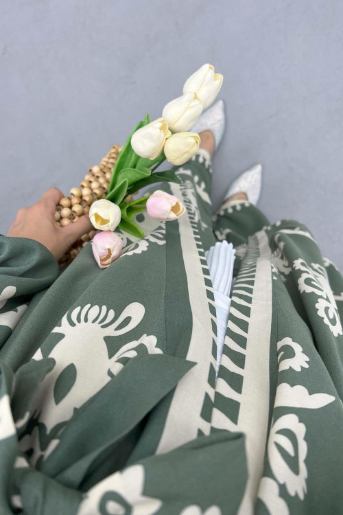 Patterned Kimono Set Khaki