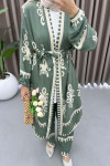 Patterned Kimono Set Khaki