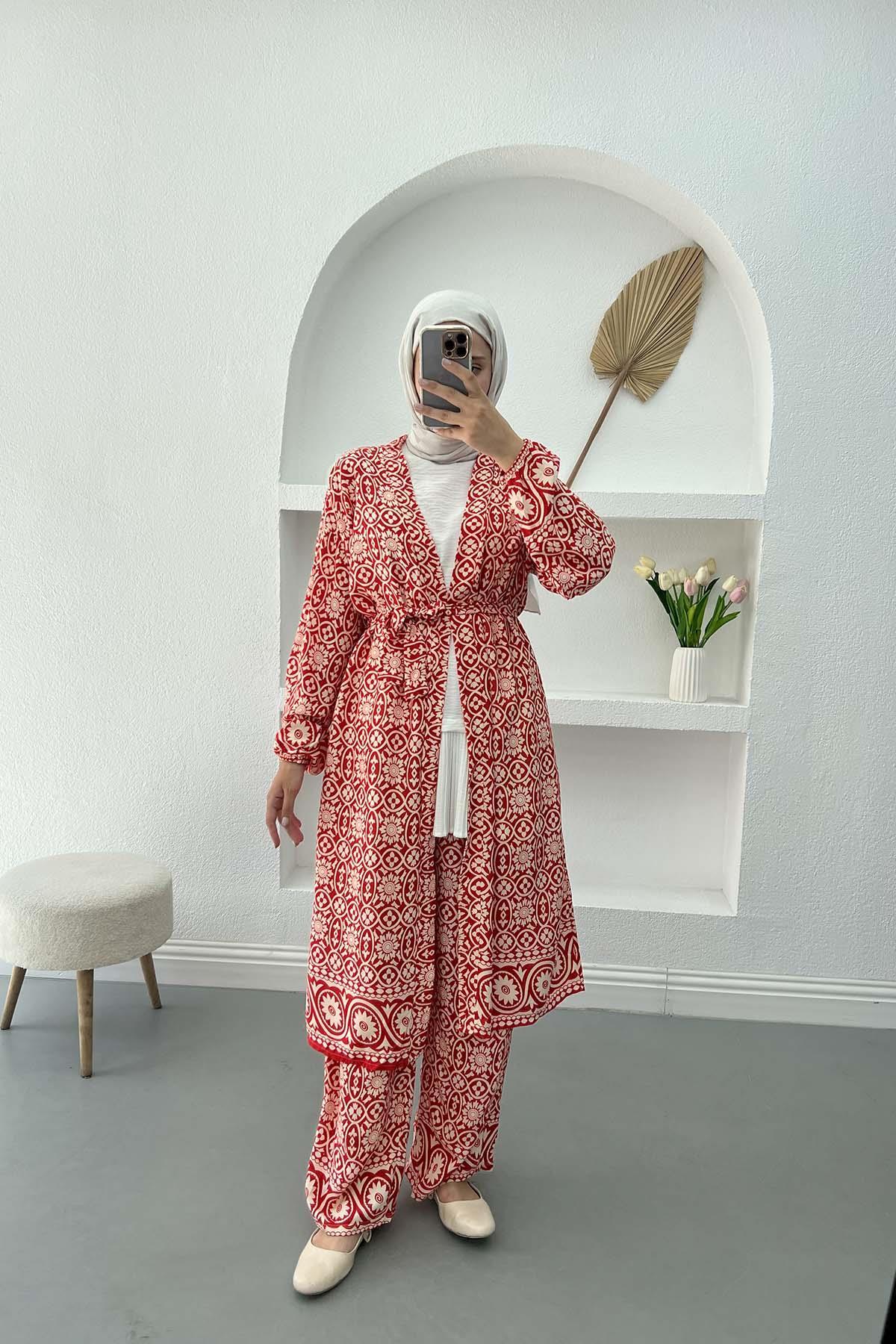 Patterned Kimono Set Red