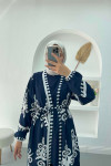 Patterned Kimono Suit Navy Blue