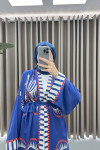 Patterned Kimono Suit Navy Blue