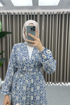 Patterned Kimono Suit Navy Blue