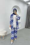 Patterned Kimono Set Saxe Blue