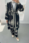 Patterned Kimono Set Black