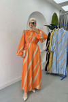 Patterned Satin Dress Orange