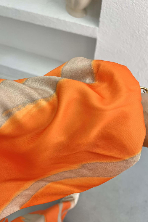 Patterned Satin Dress Orange