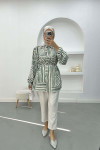 Patterned Satin Shirt Emerald Green