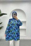 Patterned Chiffon Shirt Blue