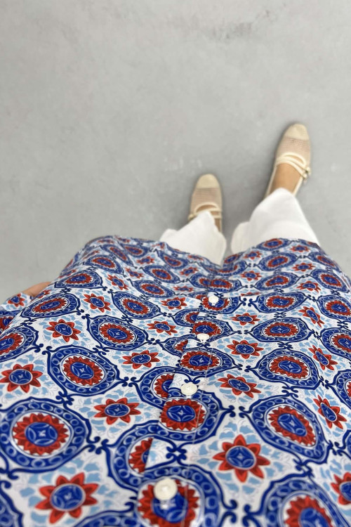 Patterned Chiffon Shirt Blue-White