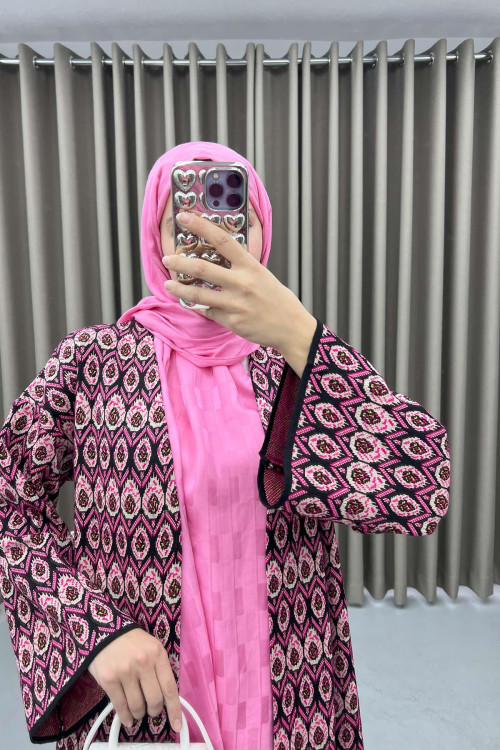 Patterned Knitwear Cardigan Fuchsia