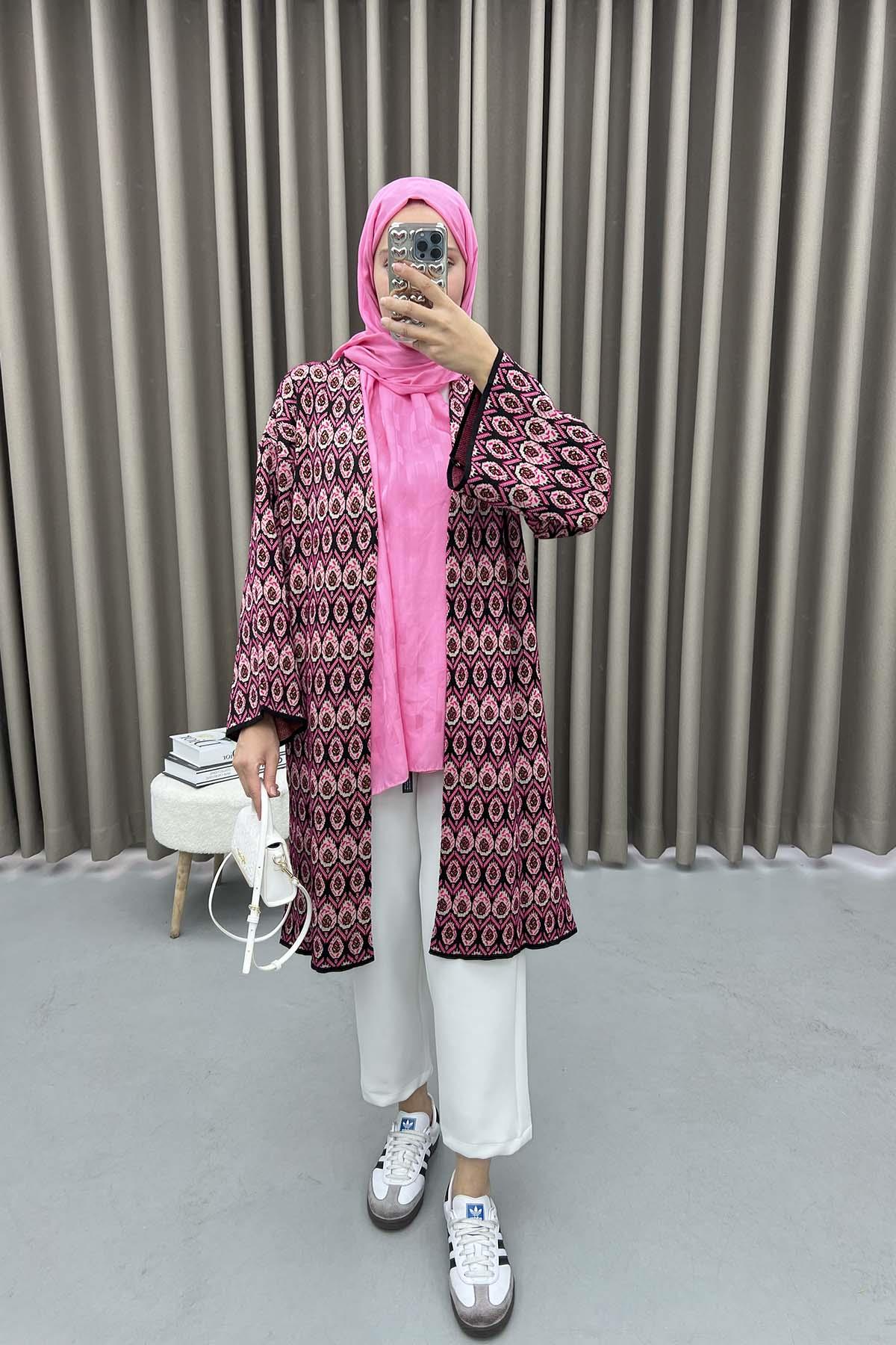 Patterned Knitwear Cardigan Fuchsia