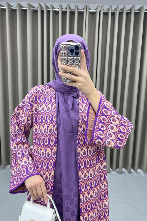 Patterned Knitted Cardigan Purple