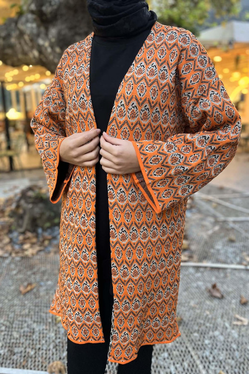 Patterned Knitwear Cardigan Orange