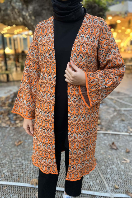 Patterned Knitwear Cardigan Orange