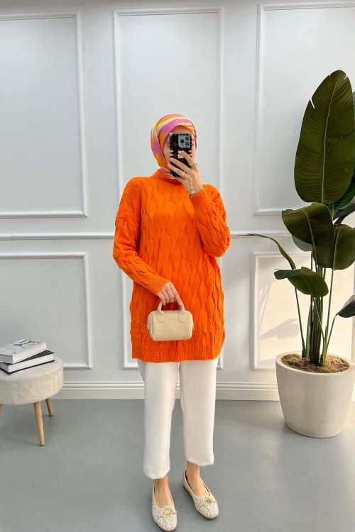 Patterned Knitwear Tunic Orange