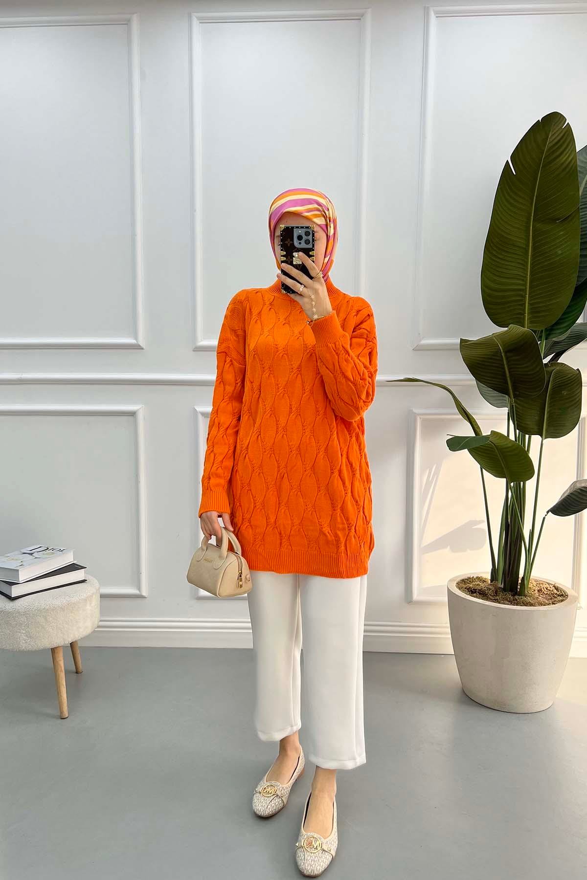 Patterned Knitwear Tunic Orange