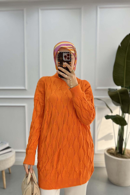 Patterned Knitwear Tunic Orange