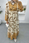 Patterned Viscose Dress Brown