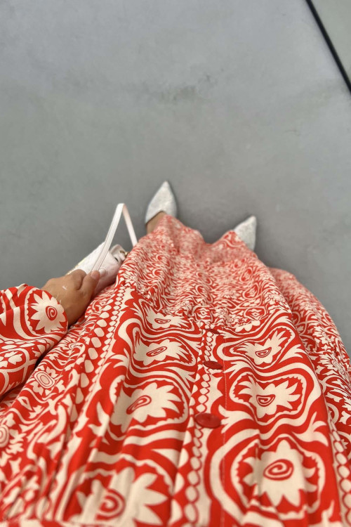 Patterned Viscose Dress Red