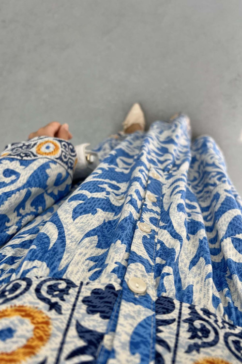 Patterned Viscose Dress Blue