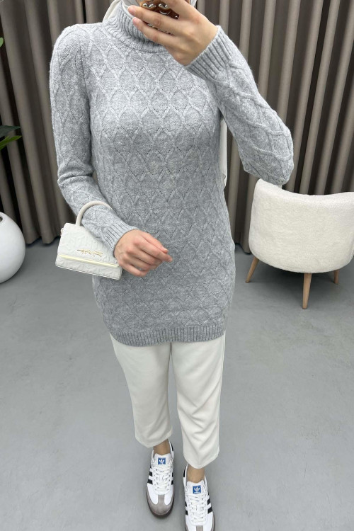 Stand Collar Patterned Tunic Gray