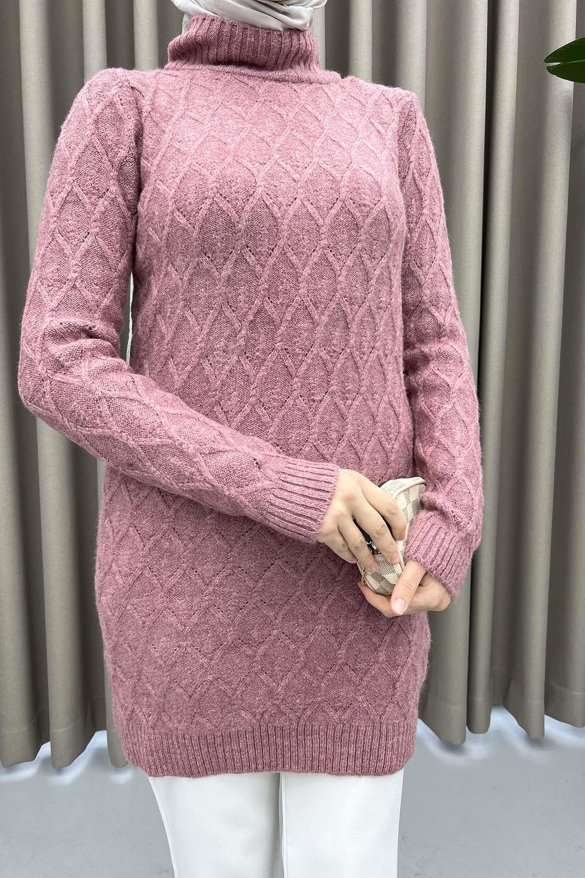 Stand Collar Patterned Tunic Dusty Rose