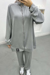 Stand Collar Zippered Suit Gray