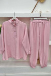 Stand Collar Trouser Suit Pink