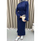 Stand Collar Knit Dress Navy Blue