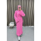 Stand Collar Knitted Dress Pink