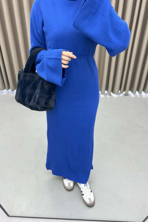 Stand Collar Knitwear Dress Saxe Blue