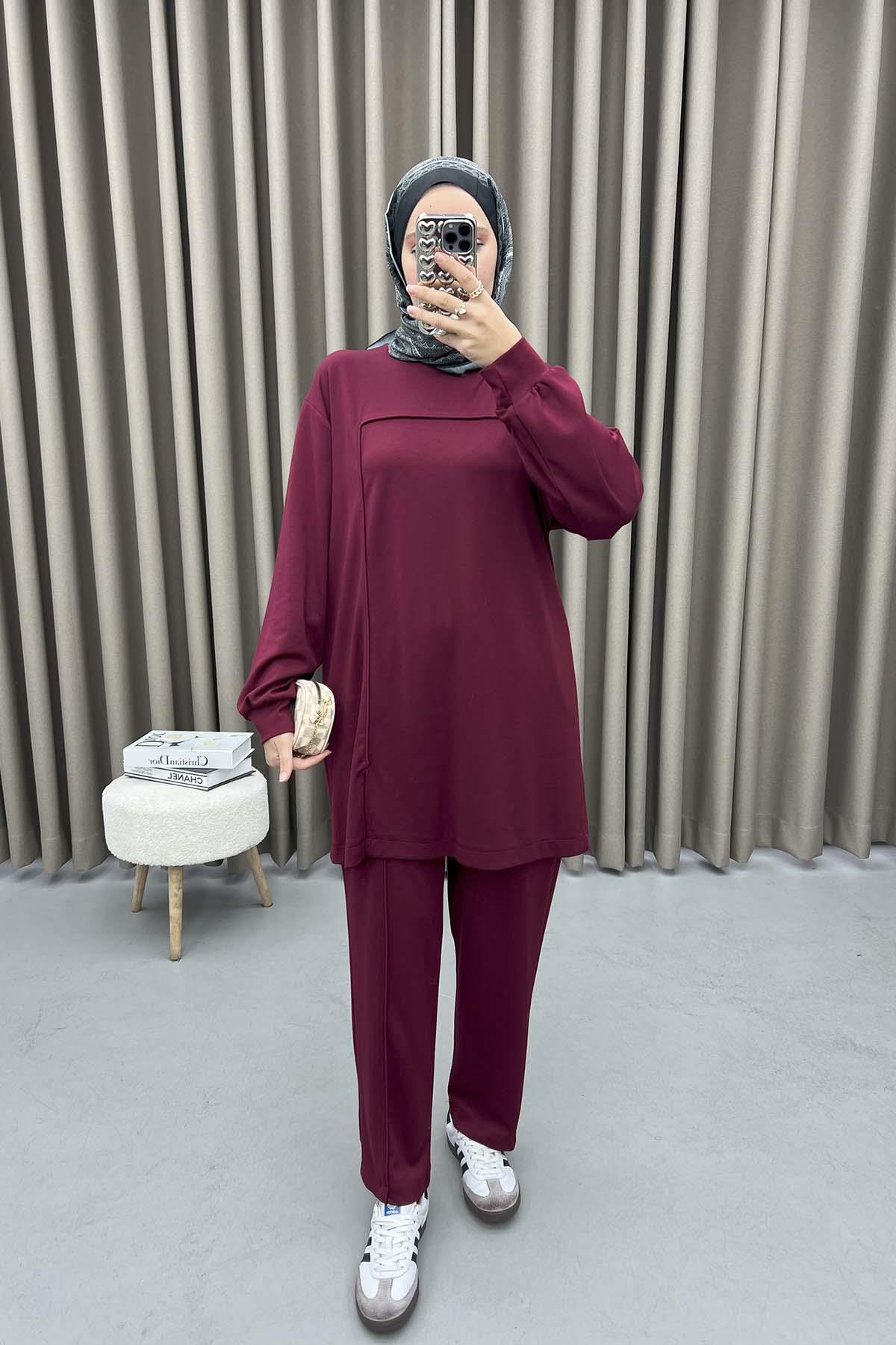 Oysho Suit Claret Red with Stitching Details