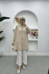 Shiny Long Shirt Beige with Stitching Details