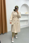 Button Detailed Pocket Trench Coat Beige