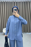 Button Detailed Shirt Set Indigo