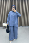 Button Detailed Shirt Set Indigo