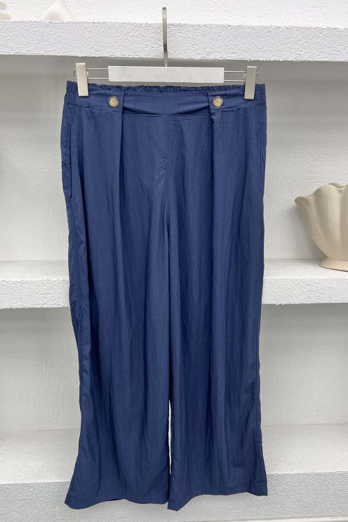 Button Detailed Trousers Navy Blue